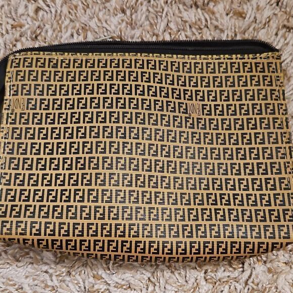 Vintage Fendi Zucchino Canvas Monogram Pouch in Black and Tan - Picture 8 of 10